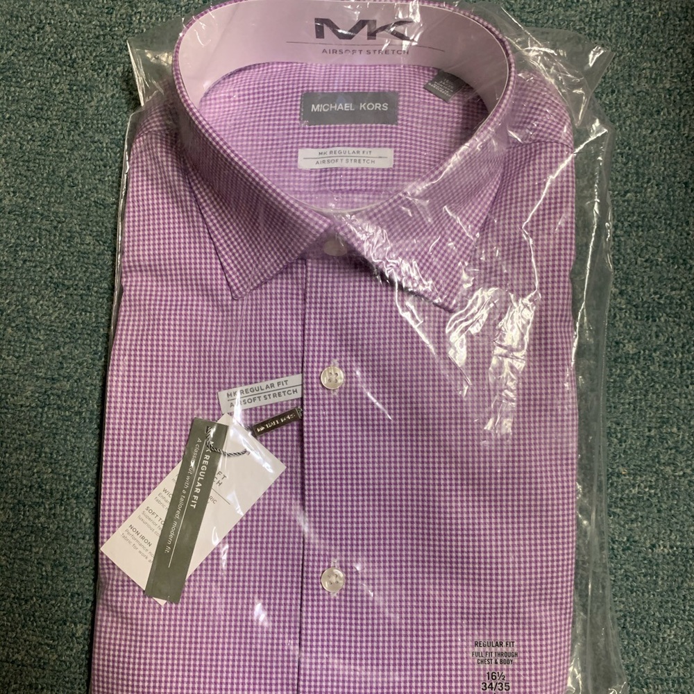 MK Mens Purple Check Dress Shirt